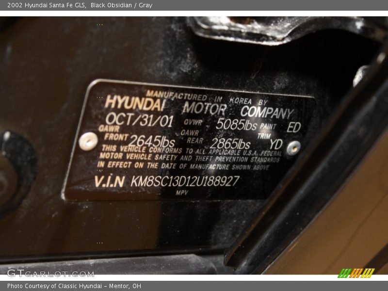 Black Obsidian / Gray 2002 Hyundai Santa Fe GLS