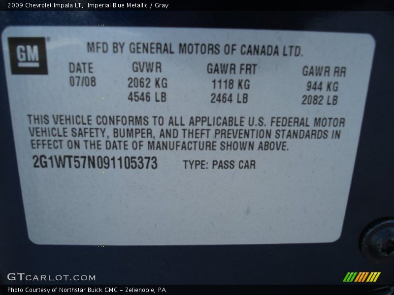 Imperial Blue Metallic / Gray 2009 Chevrolet Impala LT