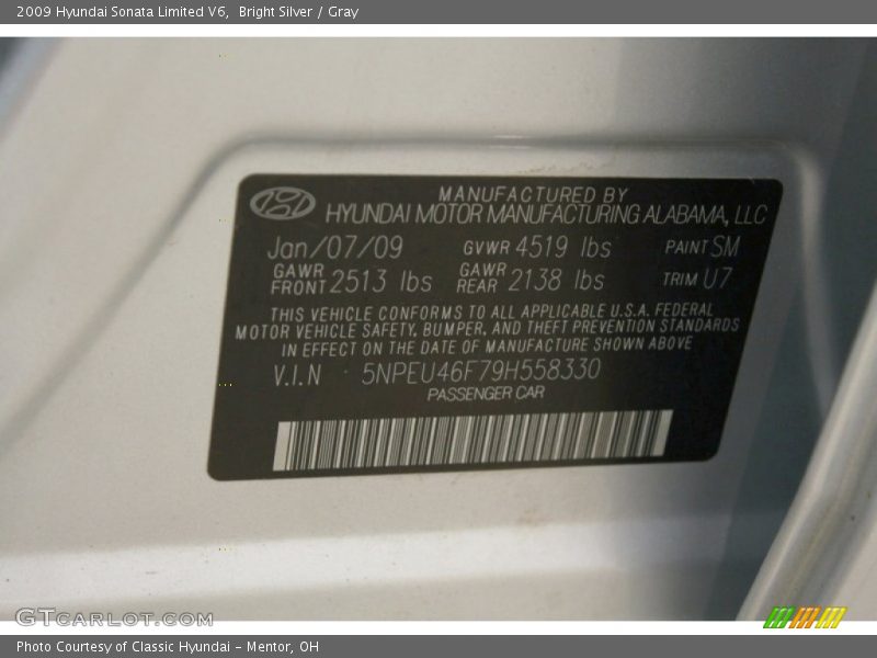 Bright Silver / Gray 2009 Hyundai Sonata Limited V6