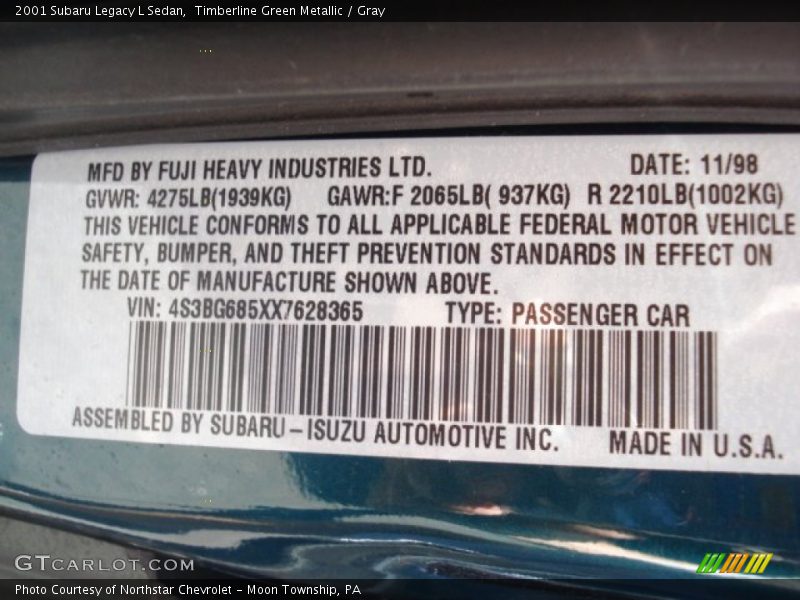 Timberline Green Metallic / Gray 2001 Subaru Legacy L Sedan