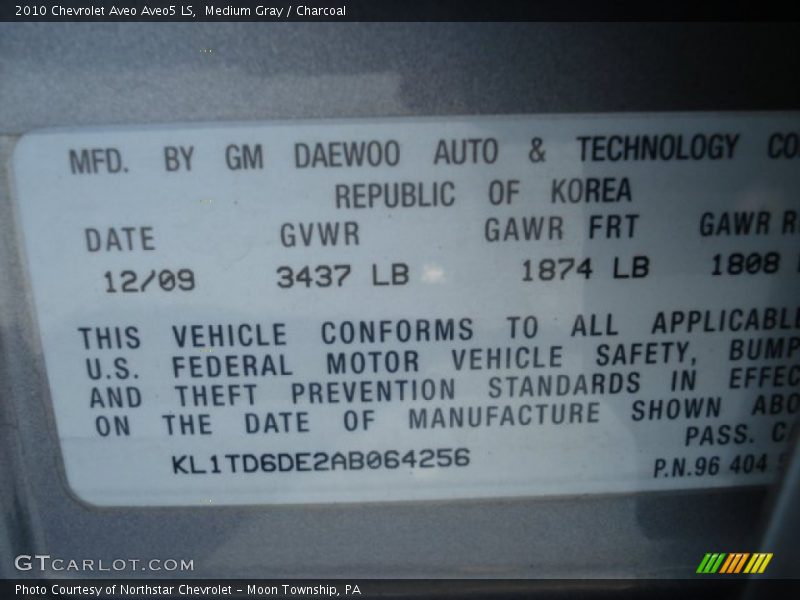 Medium Gray / Charcoal 2010 Chevrolet Aveo Aveo5 LS
