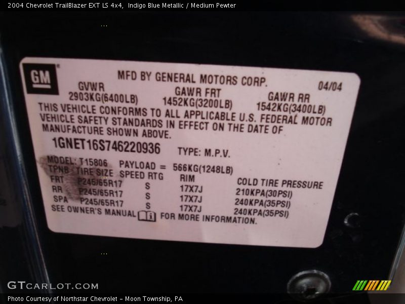 Indigo Blue Metallic / Medium Pewter 2004 Chevrolet TrailBlazer EXT LS 4x4