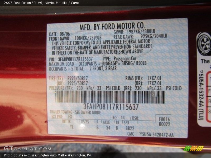 Merlot Metallic / Camel 2007 Ford Fusion SEL V6