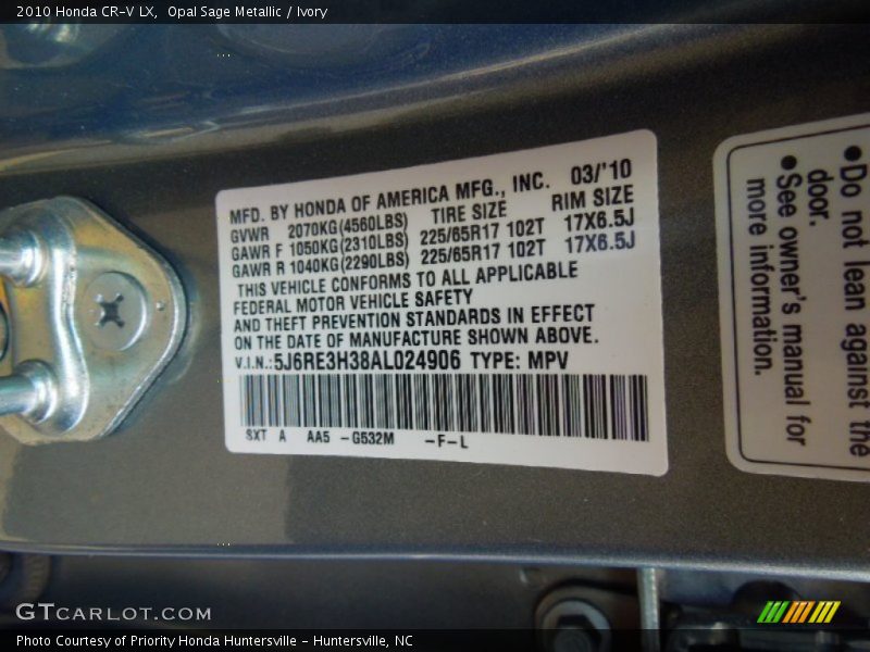 2010 CR-V LX Opal Sage Metallic Color Code G532M