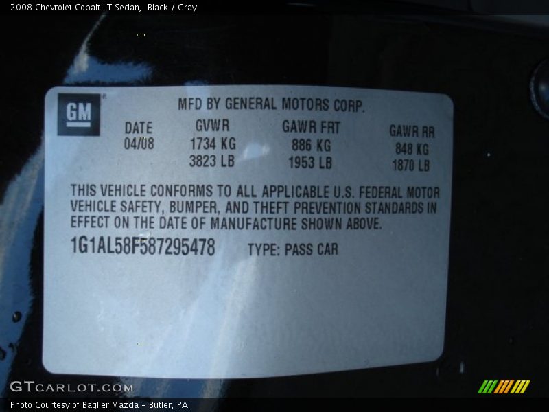 Black / Gray 2008 Chevrolet Cobalt LT Sedan