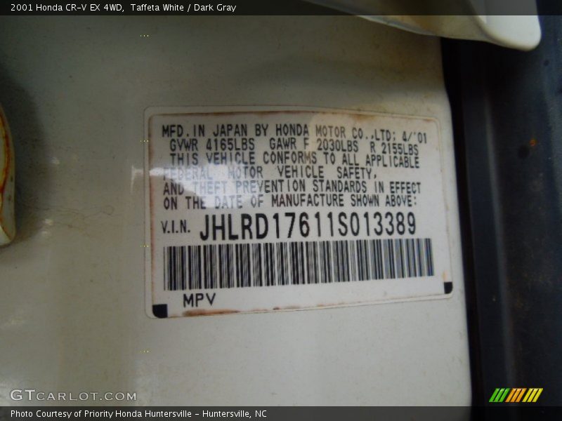Taffeta White / Dark Gray 2001 Honda CR-V EX 4WD