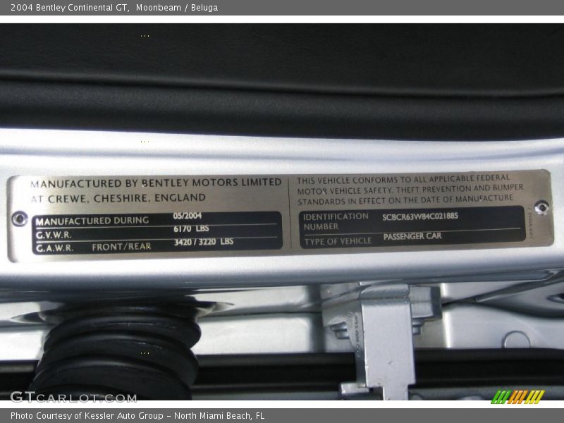 Info Tag of 2004 Continental GT 