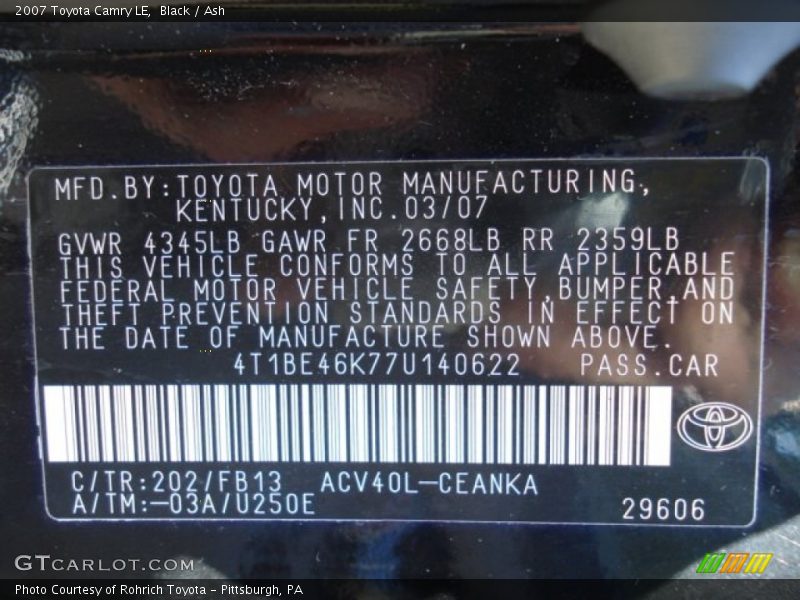 Black / Ash 2007 Toyota Camry LE