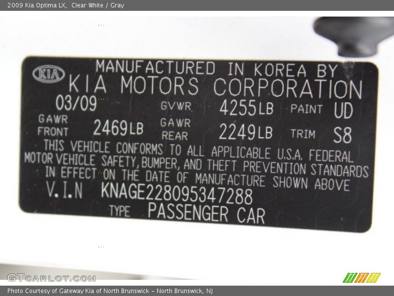 Clear White / Gray 2009 Kia Optima LX