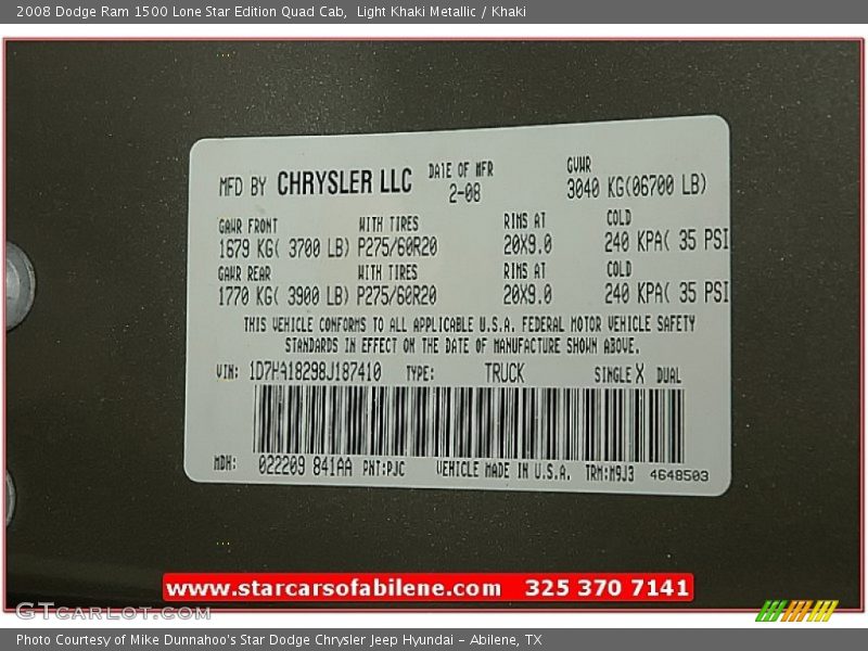 Light Khaki Metallic / Khaki 2008 Dodge Ram 1500 Lone Star Edition Quad Cab