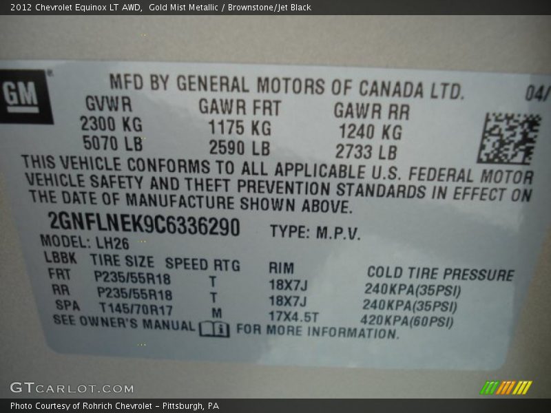 Gold Mist Metallic / Brownstone/Jet Black 2012 Chevrolet Equinox LT AWD