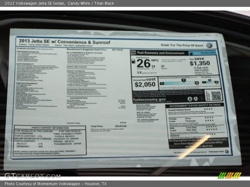 Candy White / Titan Black 2013 Volkswagen Jetta SE Sedan