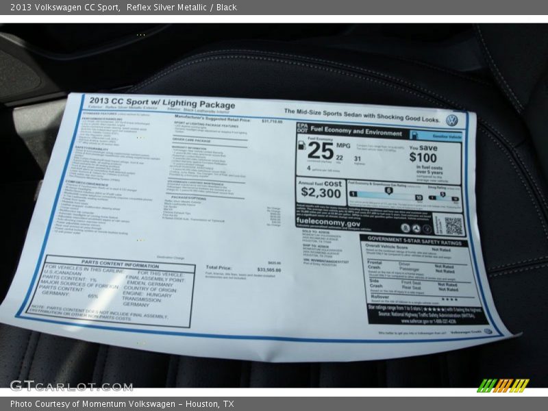 Reflex Silver Metallic / Black 2013 Volkswagen CC Sport