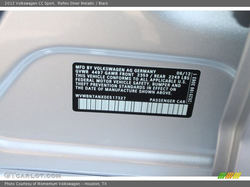 Reflex Silver Metallic / Black 2013 Volkswagen CC Sport