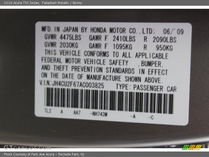 Palladium Metallic / Ebony 2010 Acura TSX Sedan