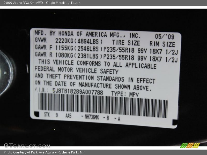 Grigio Metallic / Taupe 2009 Acura RDX SH-AWD