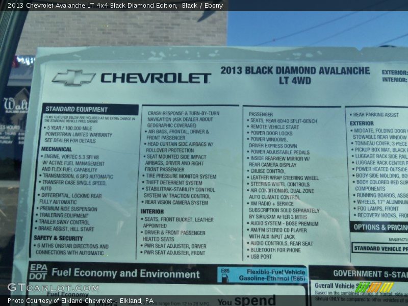  2013 Avalanche LT 4x4 Black Diamond Edition Window Sticker