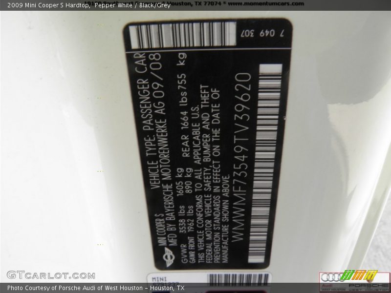 Pepper White / Black/Grey 2009 Mini Cooper S Hardtop