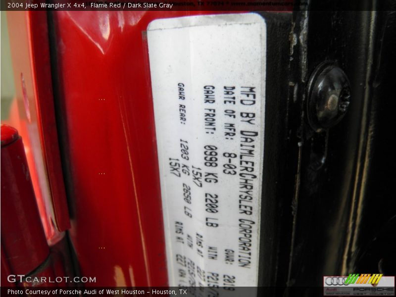 Flame Red / Dark Slate Gray 2004 Jeep Wrangler X 4x4