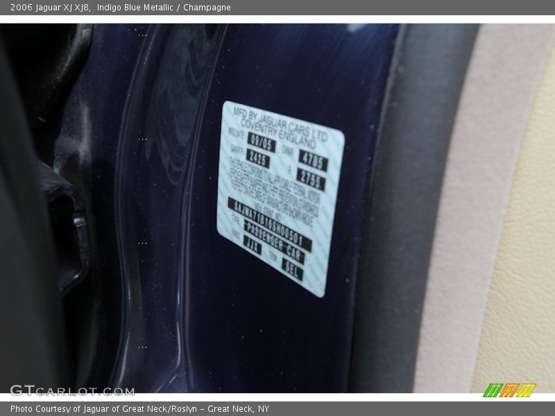 2006 XJ XJ8 Indigo Blue Metallic Color Code JJX