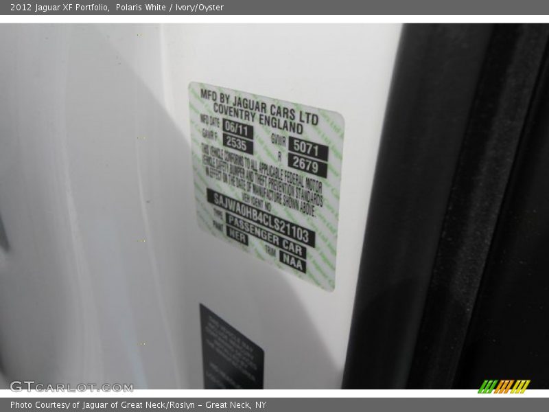 Polaris White / Ivory/Oyster 2012 Jaguar XF Portfolio