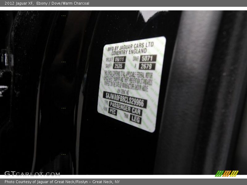 Ebony / Dove/Warm Charcoal 2012 Jaguar XF