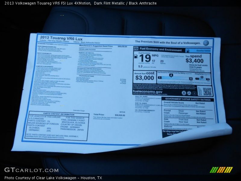  2013 Touareg VR6 FSI Lux 4XMotion Window Sticker