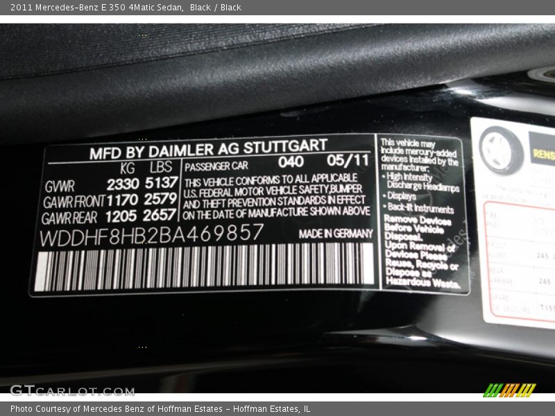 Black / Black 2011 Mercedes-Benz E 350 4Matic Sedan