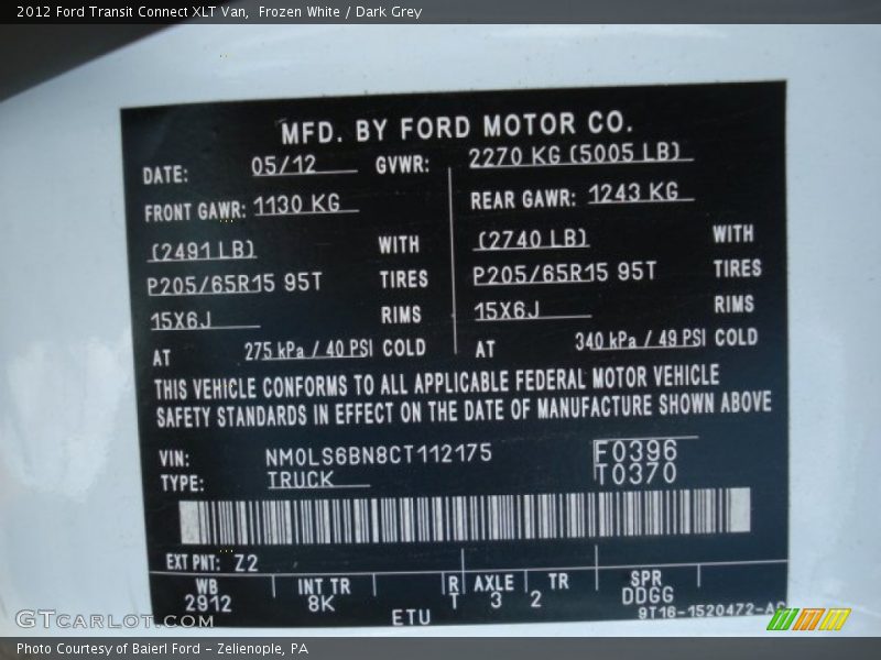 Frozen White / Dark Grey 2012 Ford Transit Connect XLT Van