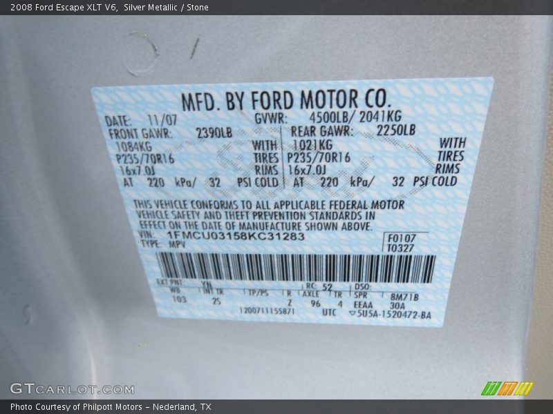 Silver Metallic / Stone 2008 Ford Escape XLT V6