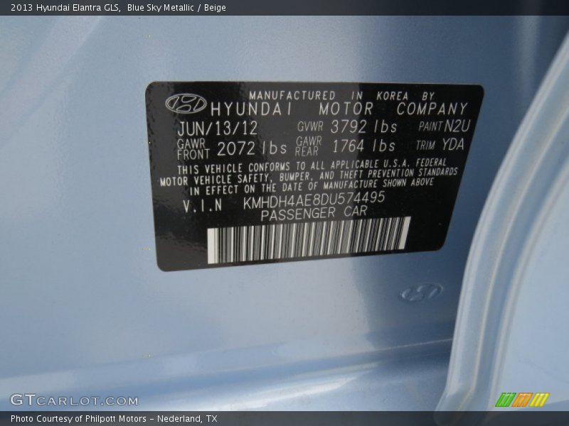 Blue Sky Metallic / Beige 2013 Hyundai Elantra GLS
