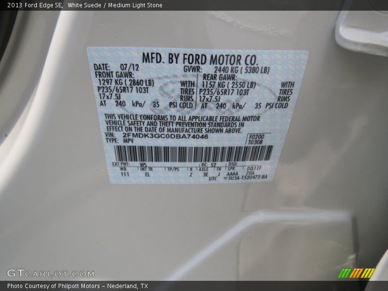 White Suede / Medium Light Stone 2013 Ford Edge SE