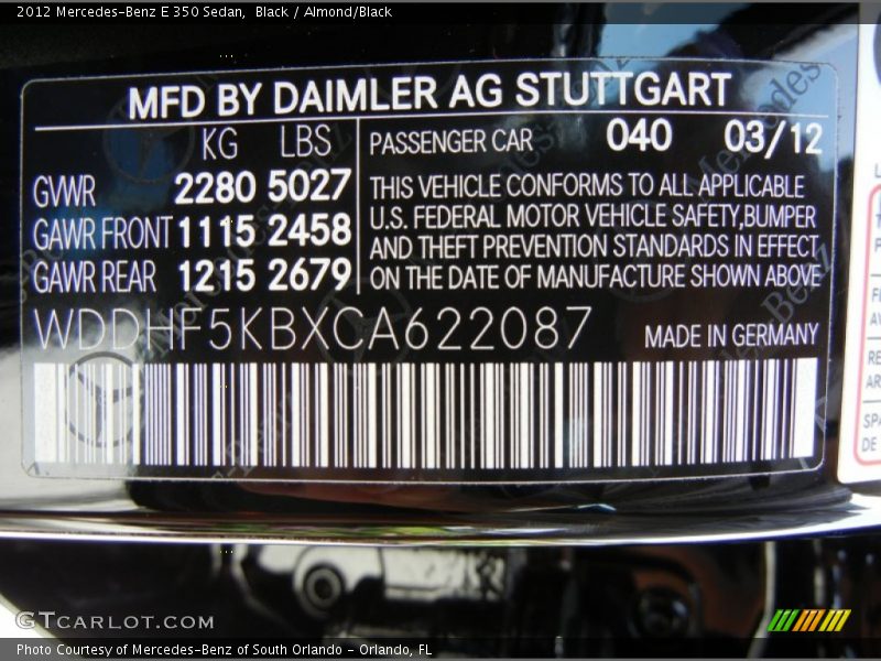 Black / Almond/Black 2012 Mercedes-Benz E 350 Sedan