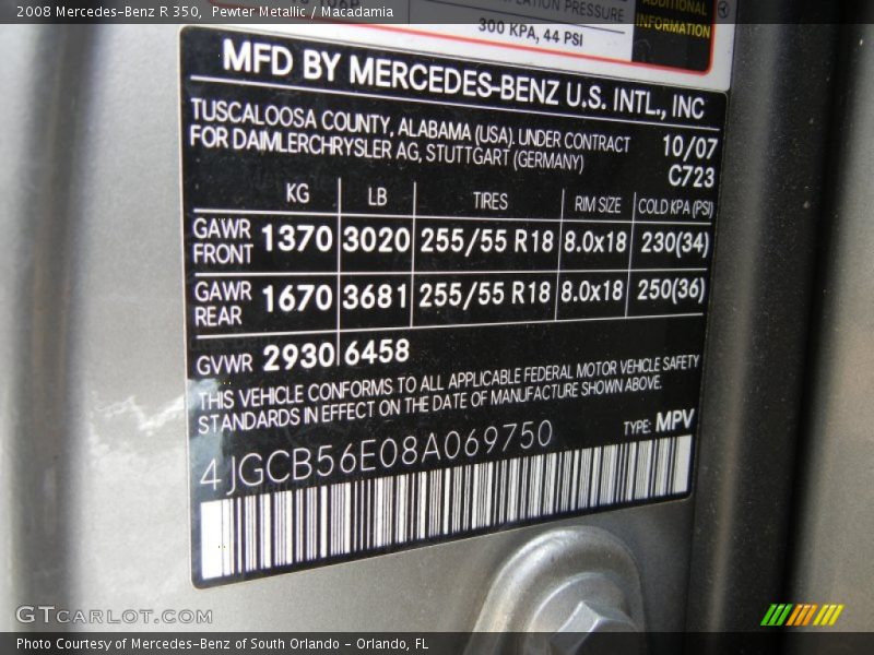 Pewter Metallic / Macadamia 2008 Mercedes-Benz R 350