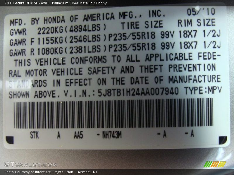 Palladium Silver Metallic / Ebony 2010 Acura RDX SH-AWD