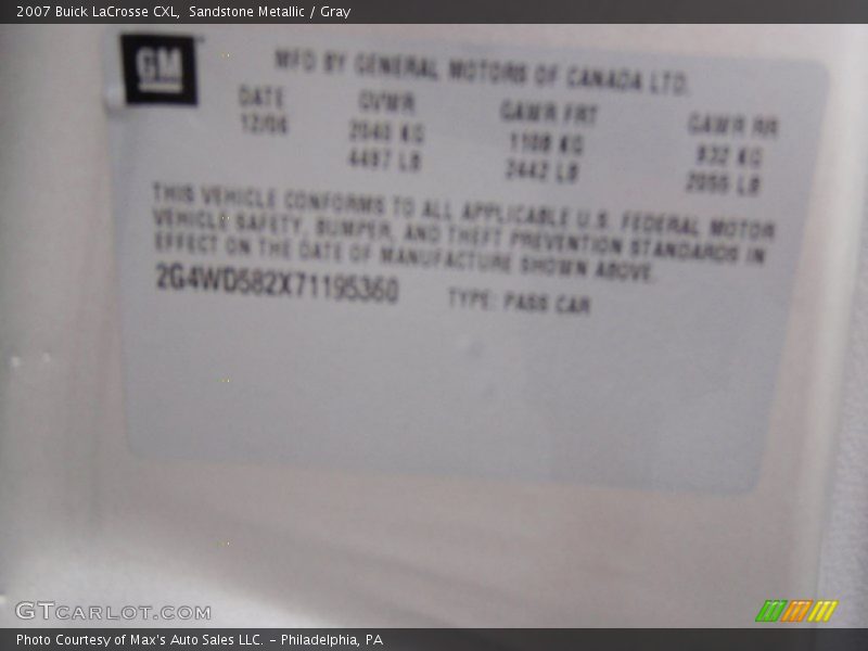 Sandstone Metallic / Gray 2007 Buick LaCrosse CXL