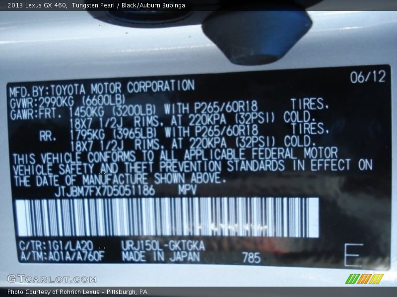 Tungsten Pearl / Black/Auburn Bubinga 2013 Lexus GX 460