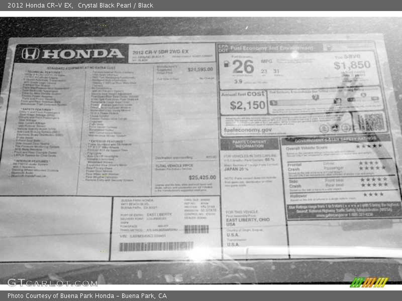 Crystal Black Pearl / Black 2012 Honda CR-V EX