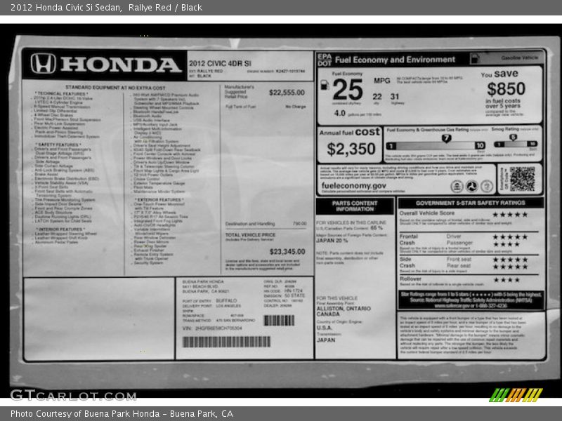 Rallye Red / Black 2012 Honda Civic Si Sedan