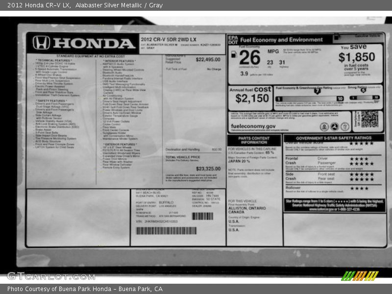 Alabaster Silver Metallic / Gray 2012 Honda CR-V LX