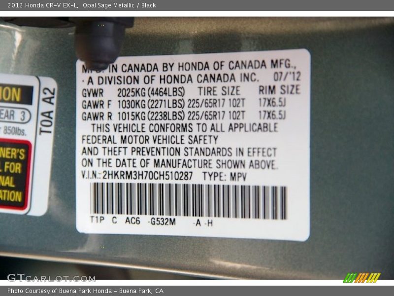 Opal Sage Metallic / Black 2012 Honda CR-V EX-L