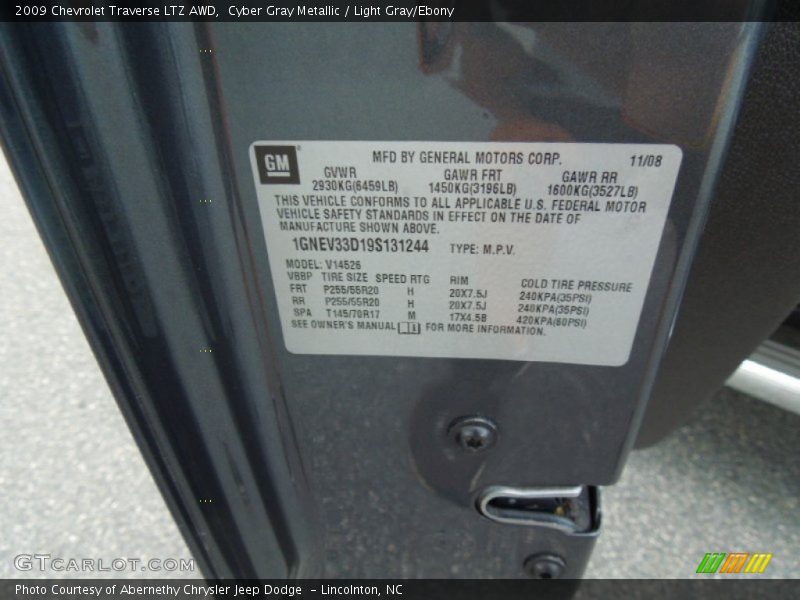 Cyber Gray Metallic / Light Gray/Ebony 2009 Chevrolet Traverse LTZ AWD