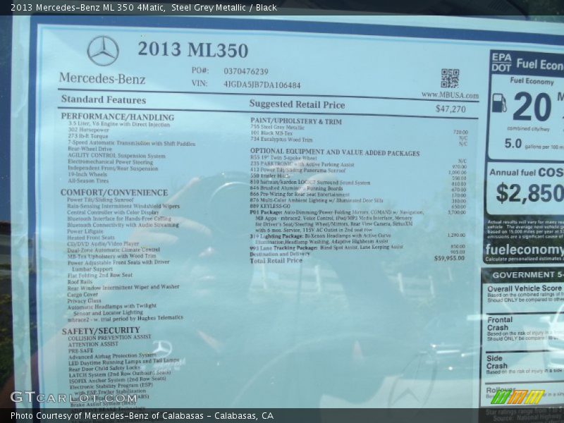 Steel Grey Metallic / Black 2013 Mercedes-Benz ML 350 4Matic