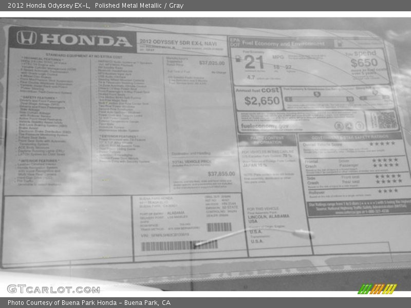 Polished Metal Metallic / Gray 2012 Honda Odyssey EX-L