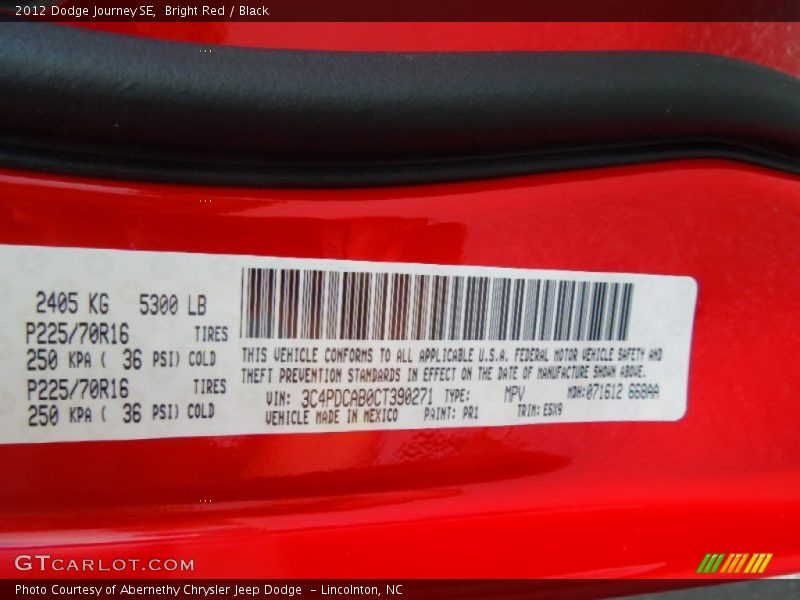 Bright Red / Black 2012 Dodge Journey SE