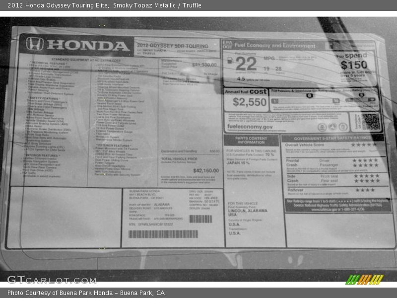Smoky Topaz Metallic / Truffle 2012 Honda Odyssey Touring Elite