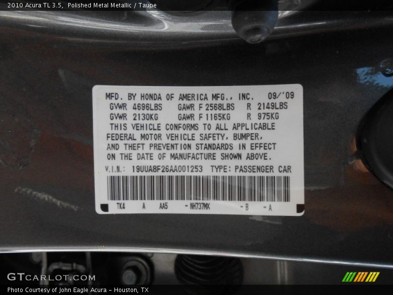 Polished Metal Metallic / Taupe 2010 Acura TL 3.5