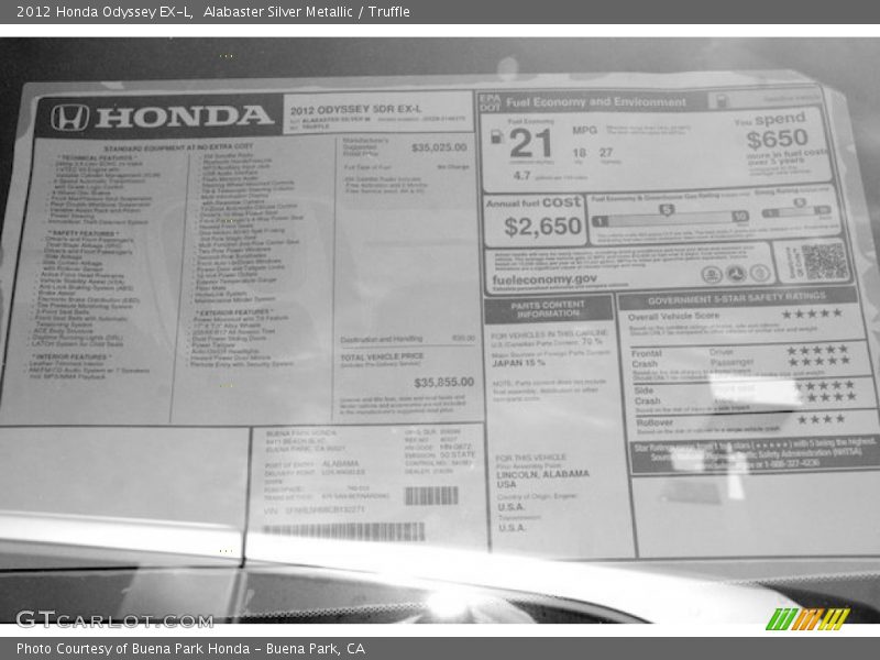 Alabaster Silver Metallic / Truffle 2012 Honda Odyssey EX-L