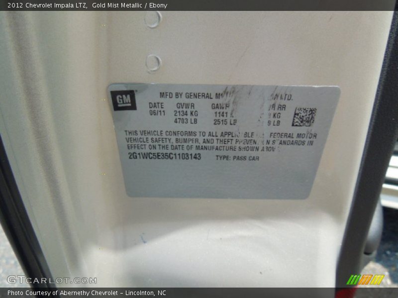 Gold Mist Metallic / Ebony 2012 Chevrolet Impala LTZ