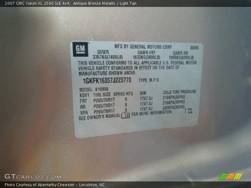 Antique Bronze Metallic / Light Tan 2007 GMC Yukon XL 1500 SLE 4x4
